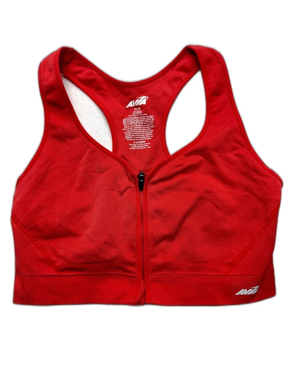 Avia Red Front-Zip Racerback Sports Bra